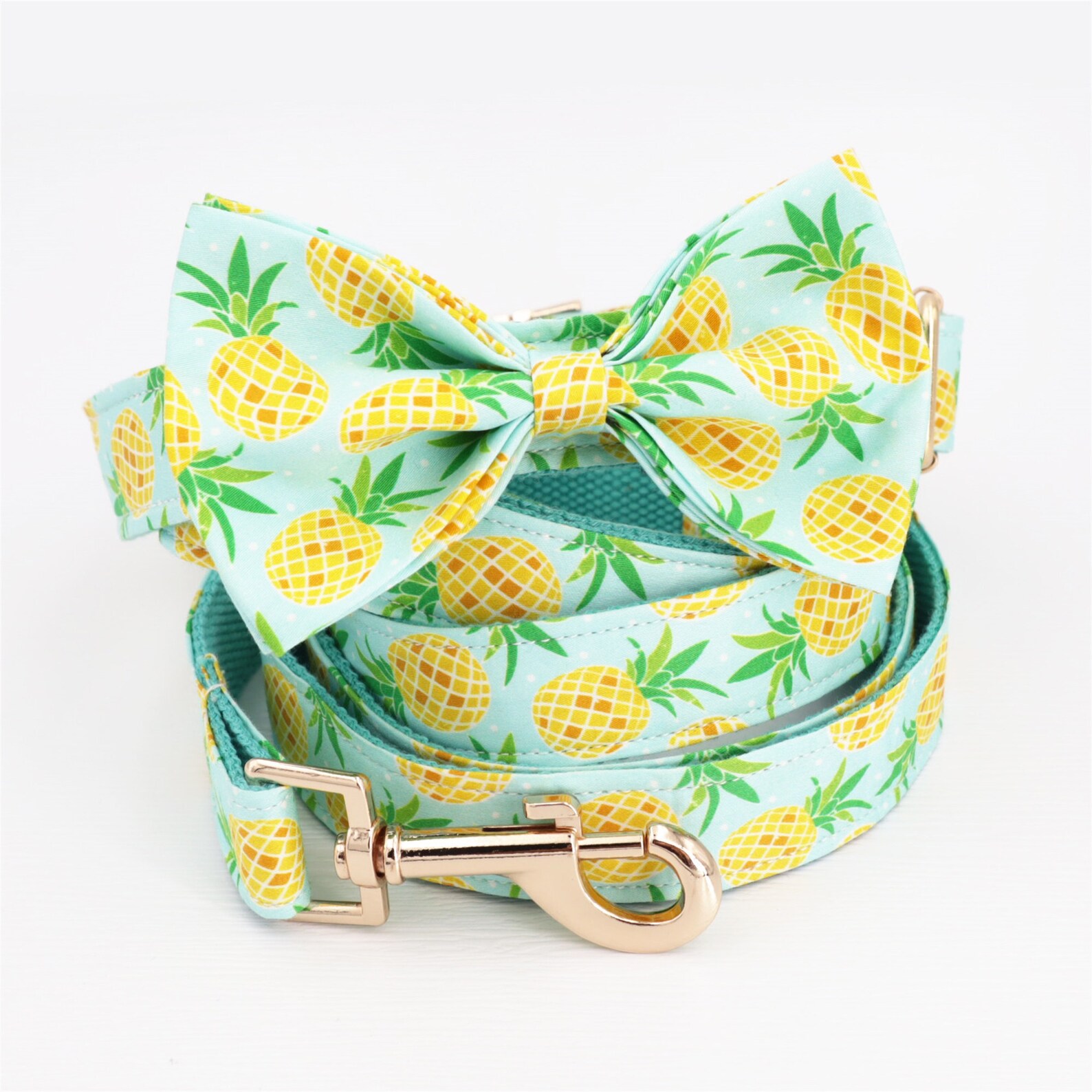 Summer Pineapple Dog Collar Bow Tie Leash Dog Collar Bowtie Etsy