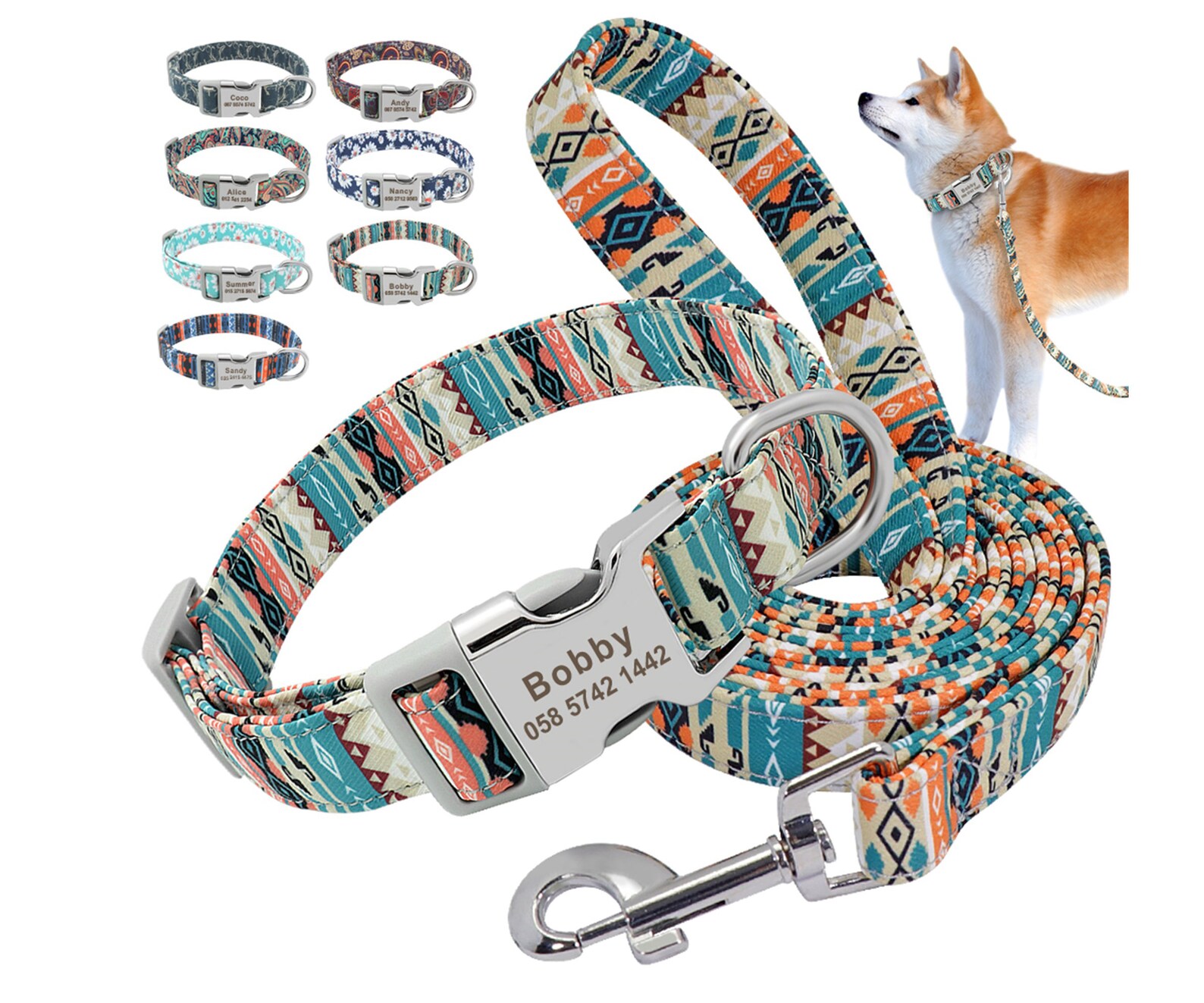 Personalized Dog Collar Leash Set Engraved Buckle Dog Collar Etsy