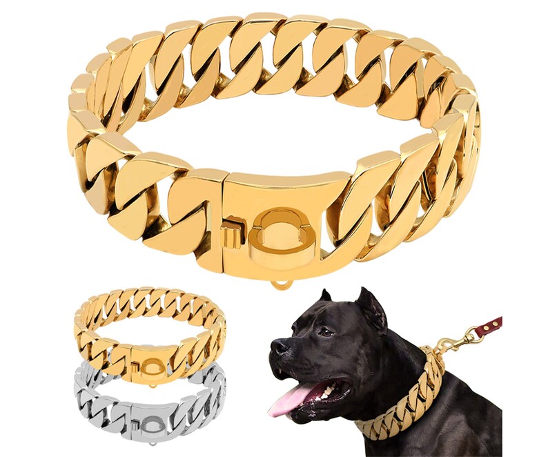 Strong Metal Dog Chain Collars Stainless Steel Pet Training Etsy