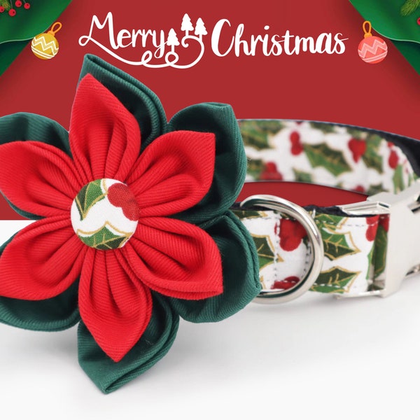Christmas Dog Collar With Flower Etsy