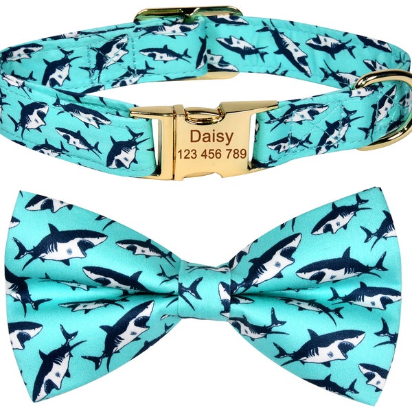 Blue Shark Dog Collar Bowtie Leash, Shark Dog Collar Bow Leash, Dog Collar Bow Leash, Dog Collar