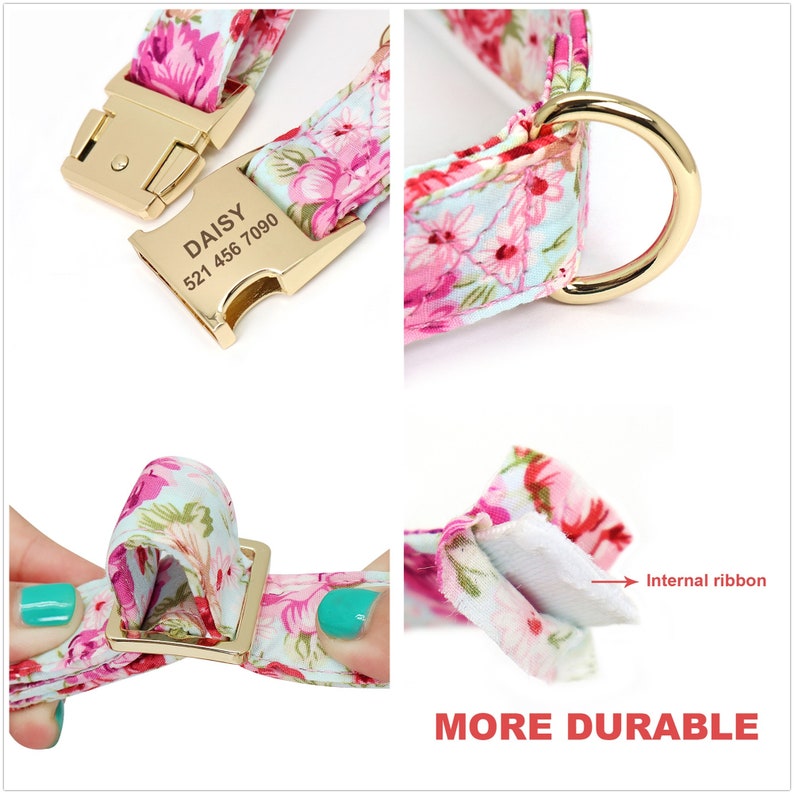Personalized Laser Engraved Metal Buckle Floral Dog Collar Etsy