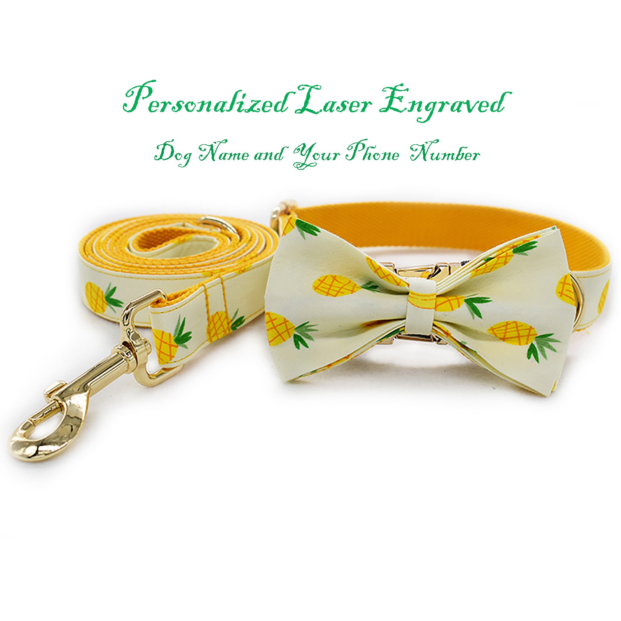 Pineapple Dog Collar Bow tie leash Girl dog collar Boy dog Etsy