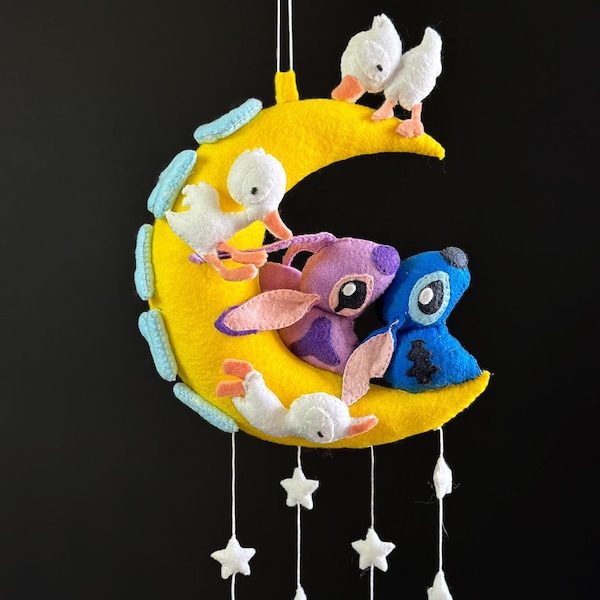 Lilo and Stitch Felt Moon Decor: Baby Nursery Mobile (10x10)