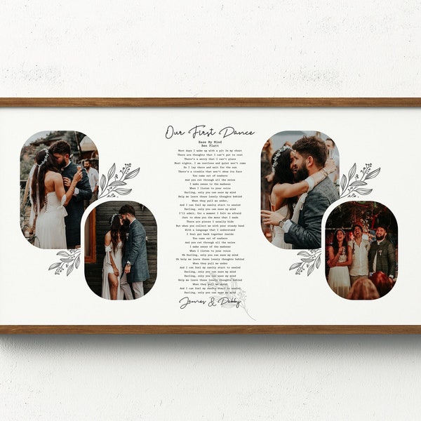 Our First Dance Anniversary Gift | Wedding Memory Keepsake for Newly married couple gift | Custom Couple Photo Song lyrics wall art