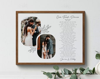 First dance wedding song lyrics with customized photo | personalized custom song lyrics wall art couple gifts | Framed Gift for Newlyweds.