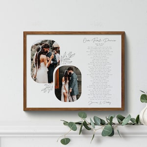 First dance wedding song lyrics with customized photo | personalized custom song lyrics wall art couple gifts | Framed Gift for Newlyweds.