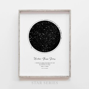 Impression personnalisée ciel nocturne, carte des étoiles par date, cadeau carte ciel nocturne pour elle, cadeau 1er anniversaire pour lui, cadeau de Noël d'une femme, carte numérique