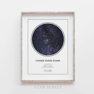 Impression de carte des étoiles personnalisée, carte des étoiles par date, impression numérique de carte des étoiles, impression de ciel nocturne d'anniversaire, cadeau de mariage personnalisé, impression de constellation