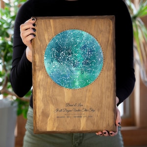 Star map on wood | personalized constellation map | custom night sky | stars on wedding | wood star map art | stars chart anniversary gift