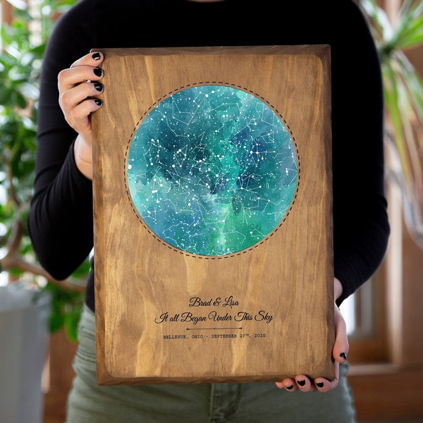 Star map on wood | personalized constellation map | custom night sky | stars on wedding | wood star map art | stars chart anniversary gift