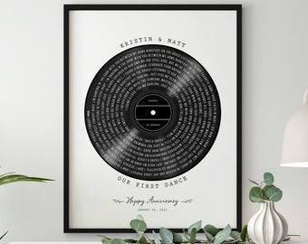 Our First Dance | Vinyl Record Wedding Song Lyrics for Anniversary Keepsake | Vinyl Record Christmas Gift for Couples | Unique Custom Print