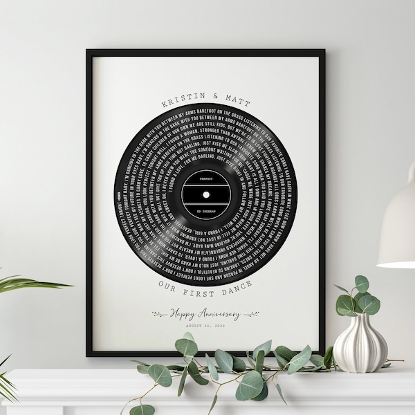 Our First Dance | Vinyl Record Wedding Song Lyrics for Anniversary Keepsake | Vinyl Record Christmas Gift for Couples | Unique Custom Print