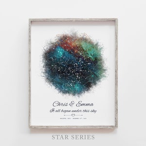 Stampa cielo notturno per data e luogo, regalo di Natale per moglie, regalo di 2 ° anniversario per coppia, regalo di nozze per genitore, regalo di San Valentino