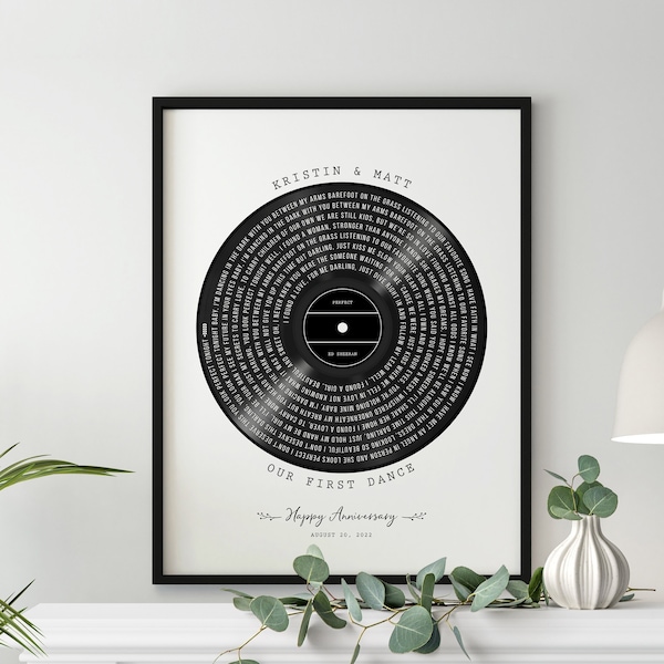 Our First Dance | Vinyl Record Wedding Song Lyrics for Anniversary Keepsake | Vinyl Record Christmas Gift for Couples | Unique Custom Print