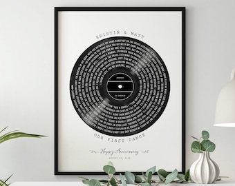 Custom Record Label Lyrics Photo, First Dance Song Lyrics, Wedding Anniversary Gift, Personalized Song Lyrics, First Anniversary Day Print