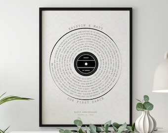Custom Record Vinyl Lyrics Print Gift | Our First Dance Song | Personalized Wedding Gift | Personalized Gift for Couple Anniversary Gift