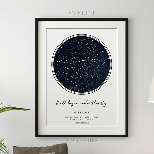 Custom Star Map By Date and Location, Personalized Sky Map Printable, Our First Date Constellation Star Map, Star Chart Gift for Her and Him