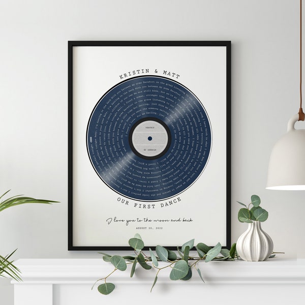 Any Song Lyrics Personalised Print | Custom Vinyl Record Label Wedding | First Dance Anniversary Gift For Him Her | Newlyweds Couple Print