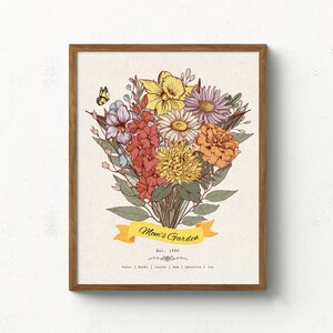 Mothers Day Gift for Grandma Birth Flower Bouquet, Personalized Gift Custom Mother Day Gift Personalized Garden Print Birth Month Flower Art