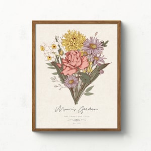 Mothers Day Gift for Grandma Birth Flower Bouquet Personalized Gift Custom Mother Day Gift Customized Garden Print Birth Month Flower Art