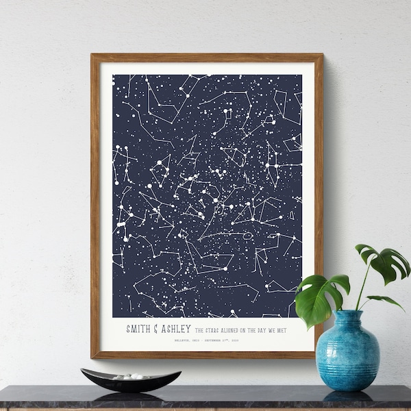 Star Map Anniversary Gift, Night Sky By Date, Night Sky Print, Star Map Framed, Custom Star Map, Custom Night Sky Print, Night We Met Stars