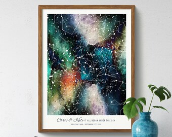 Custom star map, The night we met night sky print, Star map printable poster, Constellation wedding anniversary personalized engagement Gift