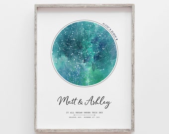 Custom Star Map Print, Star Map by date, Anniversary Gift for Husband and for Wife, Custom Night Sky Prints, Personalized Wedding Star Map
