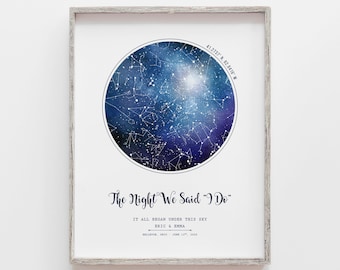 Custom Star Map, Classic Night Sky Print by Date, Sky Map, Stars, Baby Born, Wedding, Birthday, Anniversary, Engagement, Personalized Gift