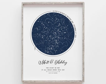 Día de San Valentín regalo noche cielo impresión, constelación de mapa estelar personalizado digital, póster de mapa estelar personalizado para la noche de parejas que conocimos para él
