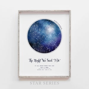 Mapa estelar personalizado, impresión clásica del cielo nocturno por fecha, mapa del cielo, estrellas, nacimiento de un bebé, boda, cumpleaños, aniversario, compromiso, regalo personalizado