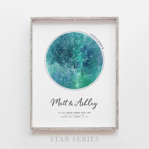Personalisierte Digitale Nachthimmel Sternenkarte Druck, Besonderes Datum Jahrestag Geschenk für ihn, Sternbild Sternenkarte Poster, personalisiertes Hochzeitsgeschenk