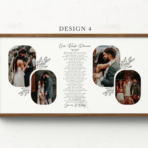 First Dance song lyric Gift for wedding and anniversary with custom photos. Its completely personalized unique wedding vows or song lyrics or any custom text, you can choose any fonts styles. This is a perfect framed wall art  print for new couple