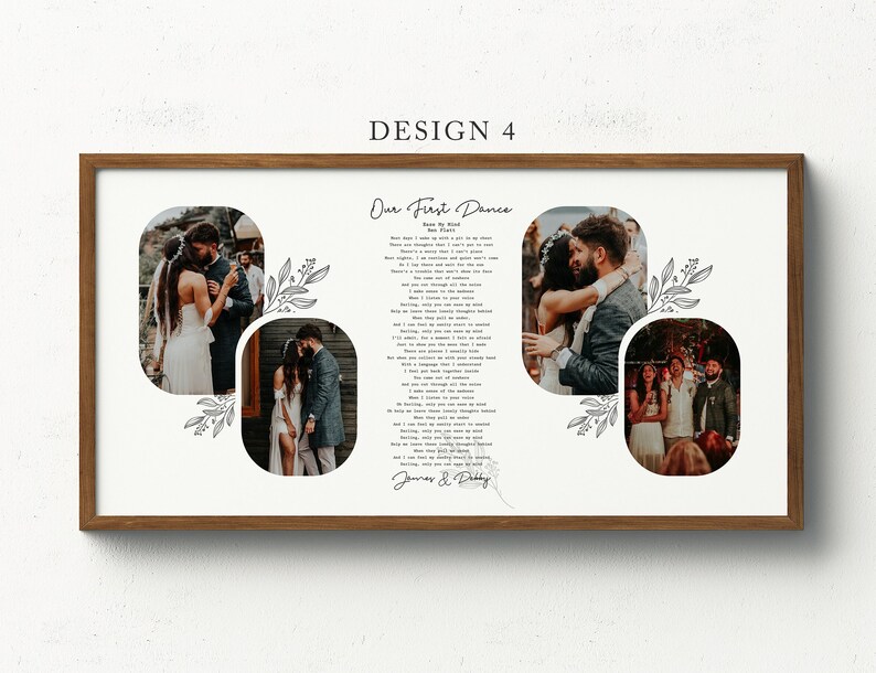 First Dance song lyric Gift for wedding and anniversary with custom photos. Its completely personalized unique wedding vows or song lyrics or any custom text, you can choose any fonts styles. This is a perfect framed wall art  print for new couple
