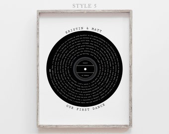 Descarga digital de arte mural con letras de canciones, impresión de letras de canciones de primer baile, canción de boda personalizada, regalo de aniversario con la primera canción de baile para él