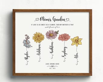Personalized Gift for Mothers Day | Unique Gift Birth Flower Bouquet Mom Birthday Gift | Custom Mothers Garden Print Birth Month Flower Art