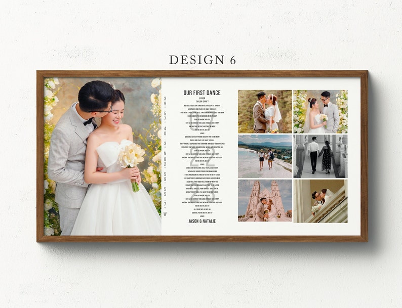 First Dance song lyric Gift for wedding and anniversary with custom photos. Its completely personalized unique wedding vows or song lyrics or any custom text, you can choose any fonts styles. This is a perfect framed wall art  print for new couple