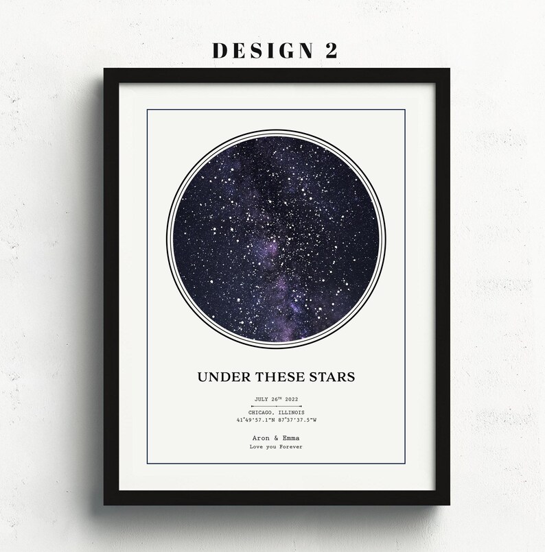 Star Map On Paper, Personalized Constellation Star Map, Custom Couple Anniversary Night Sky Map Picture, Rustic Home Décor Photo Star Prints Bild 3