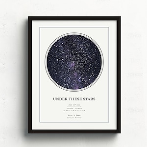 Star Map On Paper, Personalized Constellation Star Map, Custom Couple Anniversary Night Sky Map Picture, Rustic Home Décor Photo Star Prints Bild 1