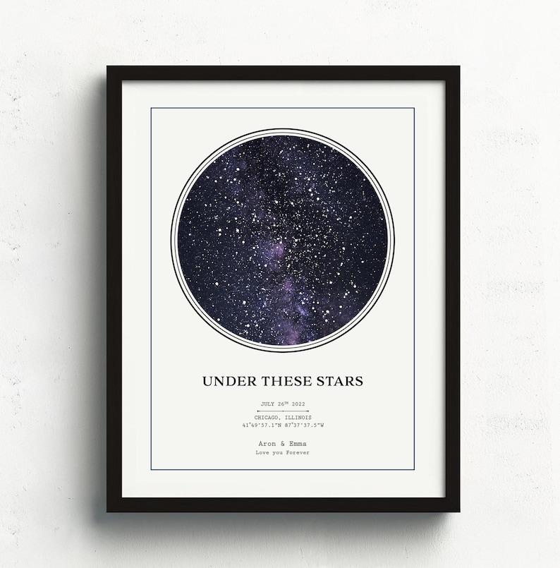 Star Map On Paper, Personalized Constellation Star Map, Custom Couple Anniversary Night Sky Map Picture, Rustic Home Décor Photo Star Prints Bild 1