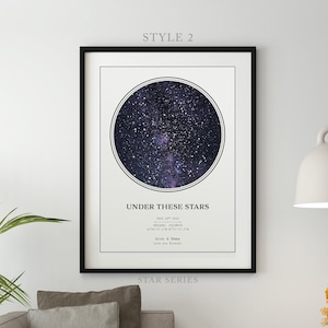 Custom Star Map By Date and Location, Personalized Sky Map Printable, Our First Date Constellation Star Map, Star Chart Gift for Her and Him image 3