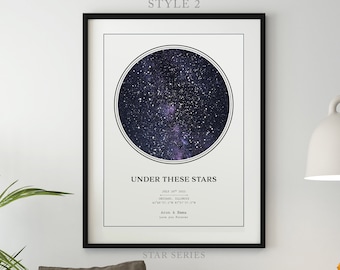 Custom Star Map By Date and Location, Personalized Sky Map Printable, Our First Date Constellation Star Map, Star Chart Gift for Her and Him