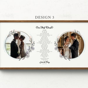 First Dance song lyric Gift for wedding and anniversary with custom photos. Its completely personalized unique wedding vows or song lyrics or any custom text, you can choose any fonts styles. This is a perfect framed wall art  print for new couple