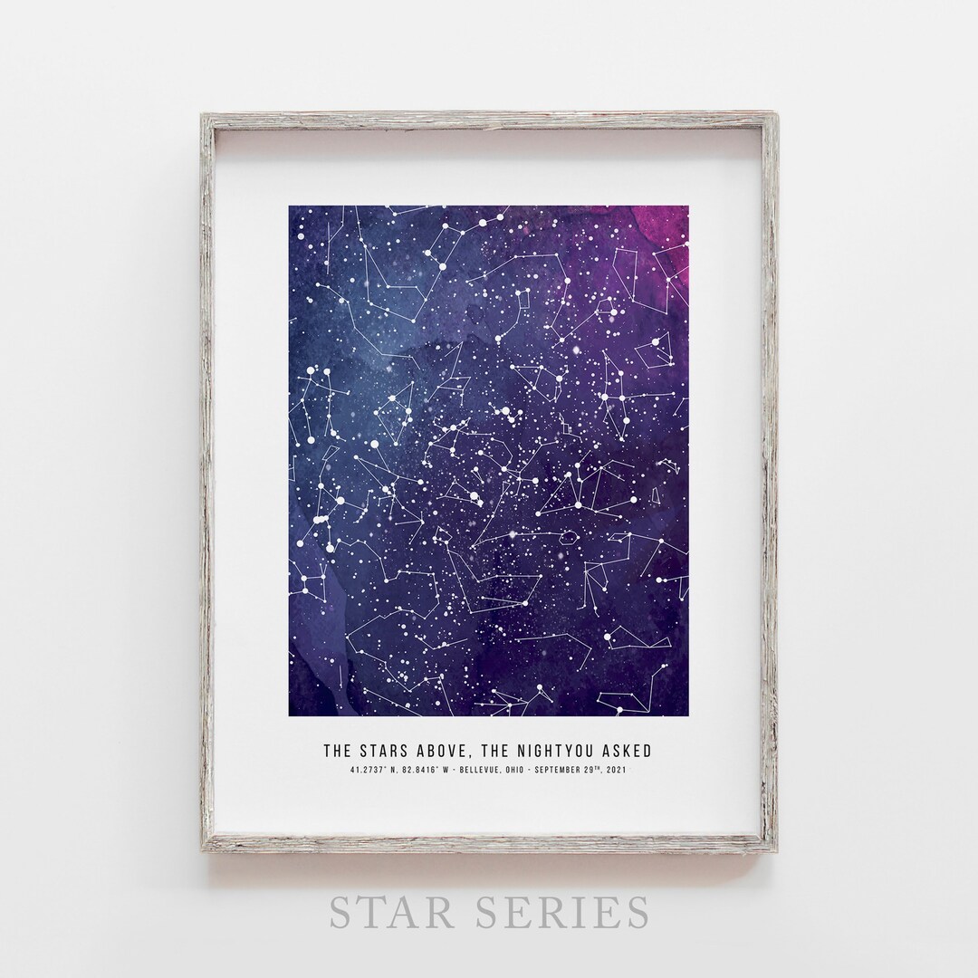 First Anniversary Gift Night Sky Print, Star Map by Date Constellation ...