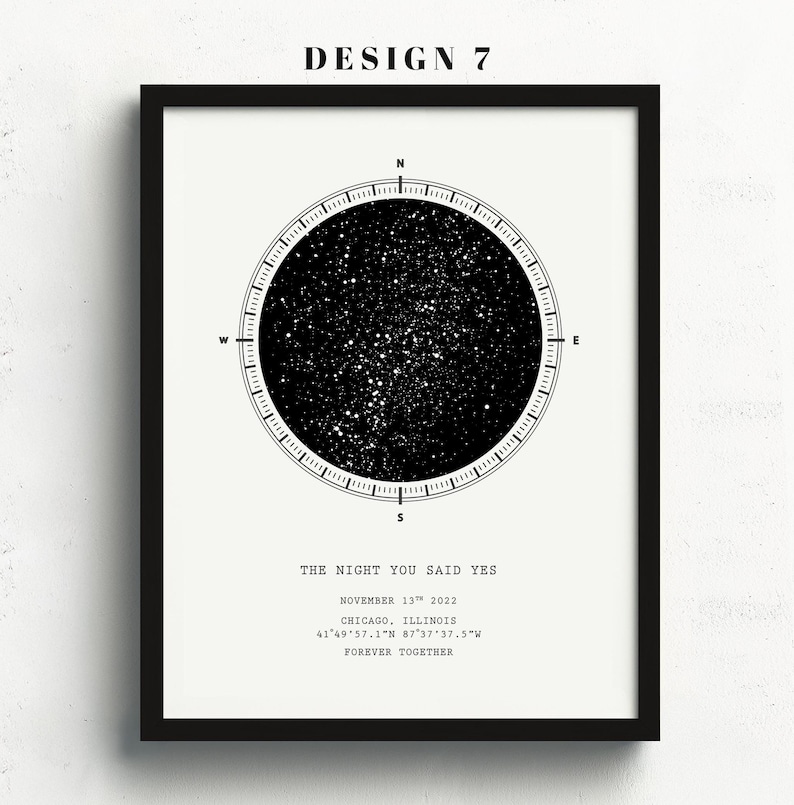 Star Map On Paper, Personalized Constellation Star Map, Custom Couple Anniversary Night Sky Map Picture, Rustic Home Décor Photo Star Prints Bild 8
