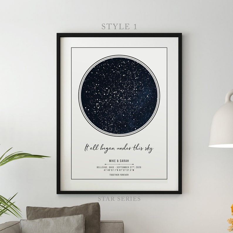 Custom Star Map By Date and Location, Personalized Sky Map Printable, Our First Date Constellation Star Map, Star Chart Gift for Her and Him image 1