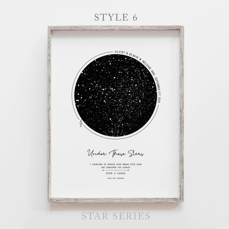 Custom Star Map By Date and Location, Personalized Sky Map Printable, Our First Date Constellation Star Map, Star Chart Gift for Her and Him image 7