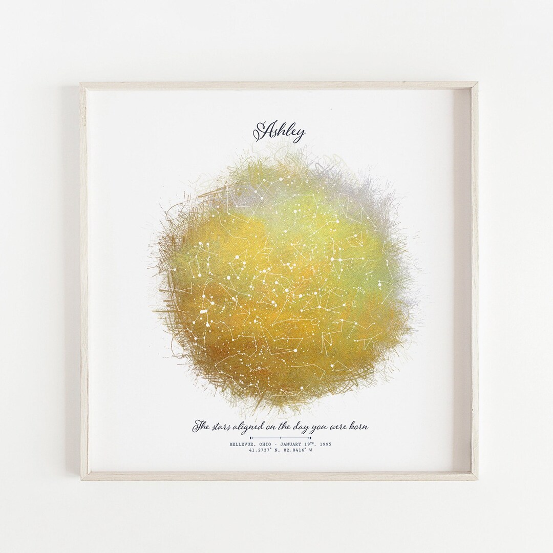 Birthday Constellation Print, Custom Star Map by Date Poster, First ...