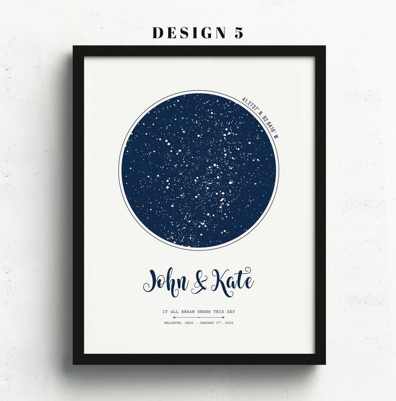 Star Map On Paper, Personalized Constellation Star Map, Custom Couple Anniversary Night Sky Map Picture, Rustic Home Décor Photo Star Prints Bild 6