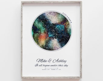 Custom Star Map Print, Couples Special Date, Anniversary Gift, Stars Night Sky Stars Above Map Poster, Wedding Constellation Print Gift